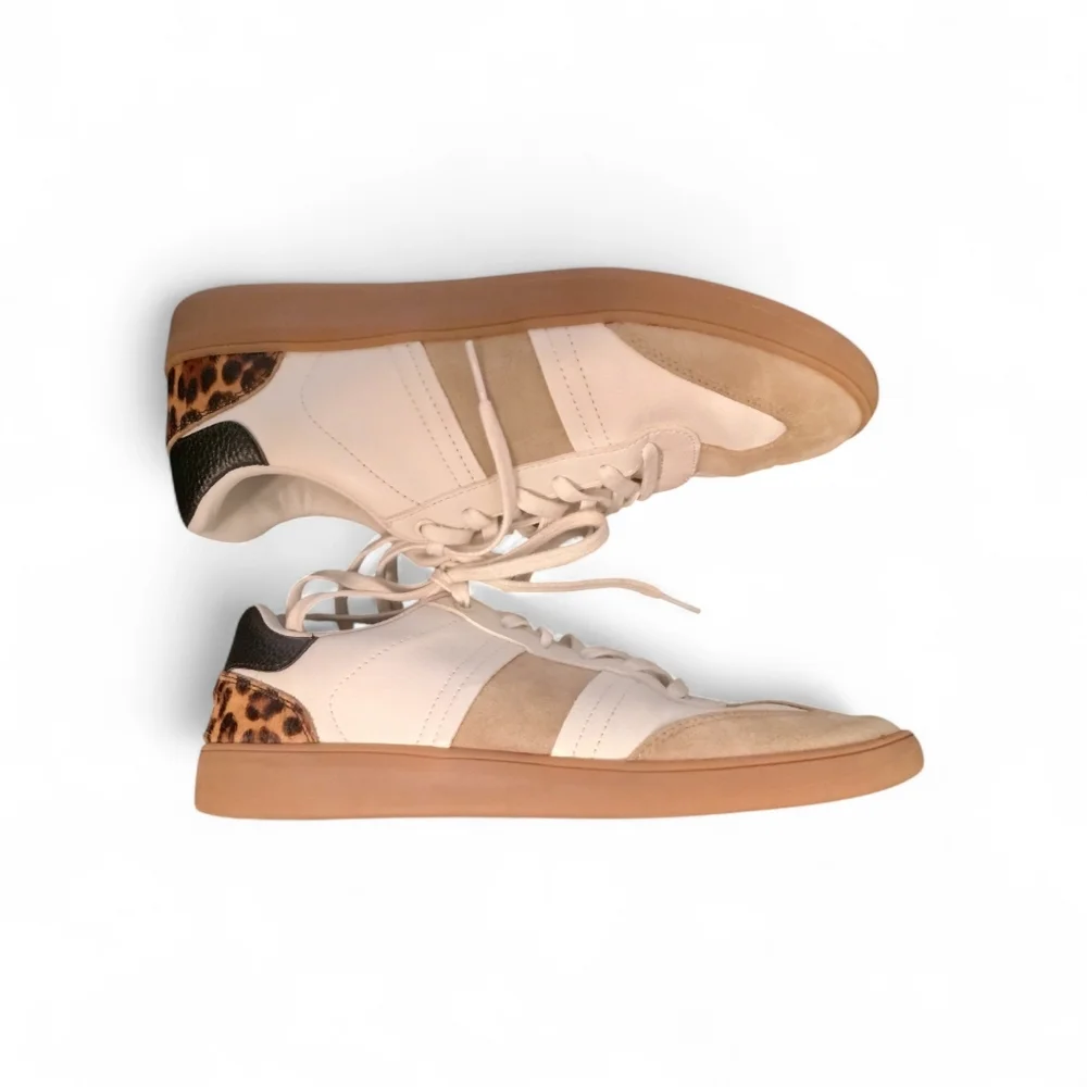 Leopard Print Sneakers Neutral Tan Cream Suede Streetwear Casual Leisure Shoes